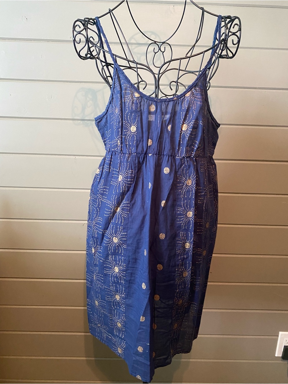 Anthropologie Indigo & Gold sheer Midi Dress
